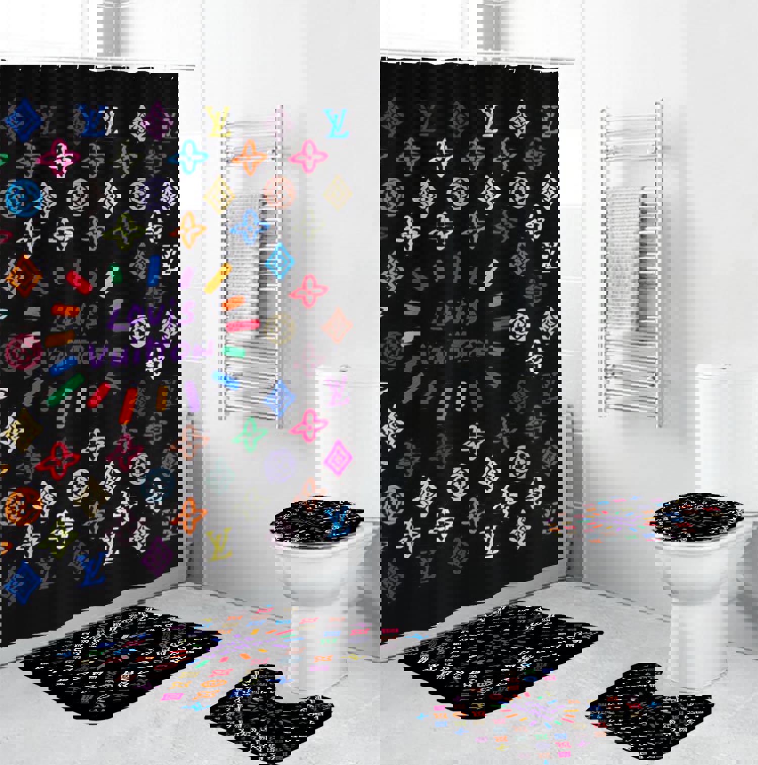Louis vuitton colorful louis vuitton lv bath mat bathroom sets hypebeast home decor luxury fashion brand Bathroom Set