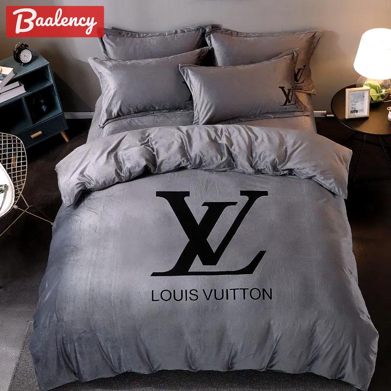 Louis vuitton grey brand bedding sets bedspread duvet cover set, bedroom decor , thanksgiving decorations for home Bedding Sets