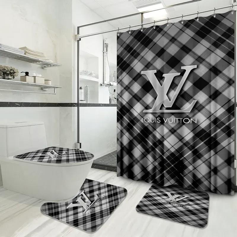Louis vuitton logo type 1100 Bathroom Accessory Sets Home Decor Bath Mat Set Pedestal Rug Waterproof Shower Curtain Toilet Cover Luxury Fashion Brand Bathroom Sets Hypebeast Bathroom