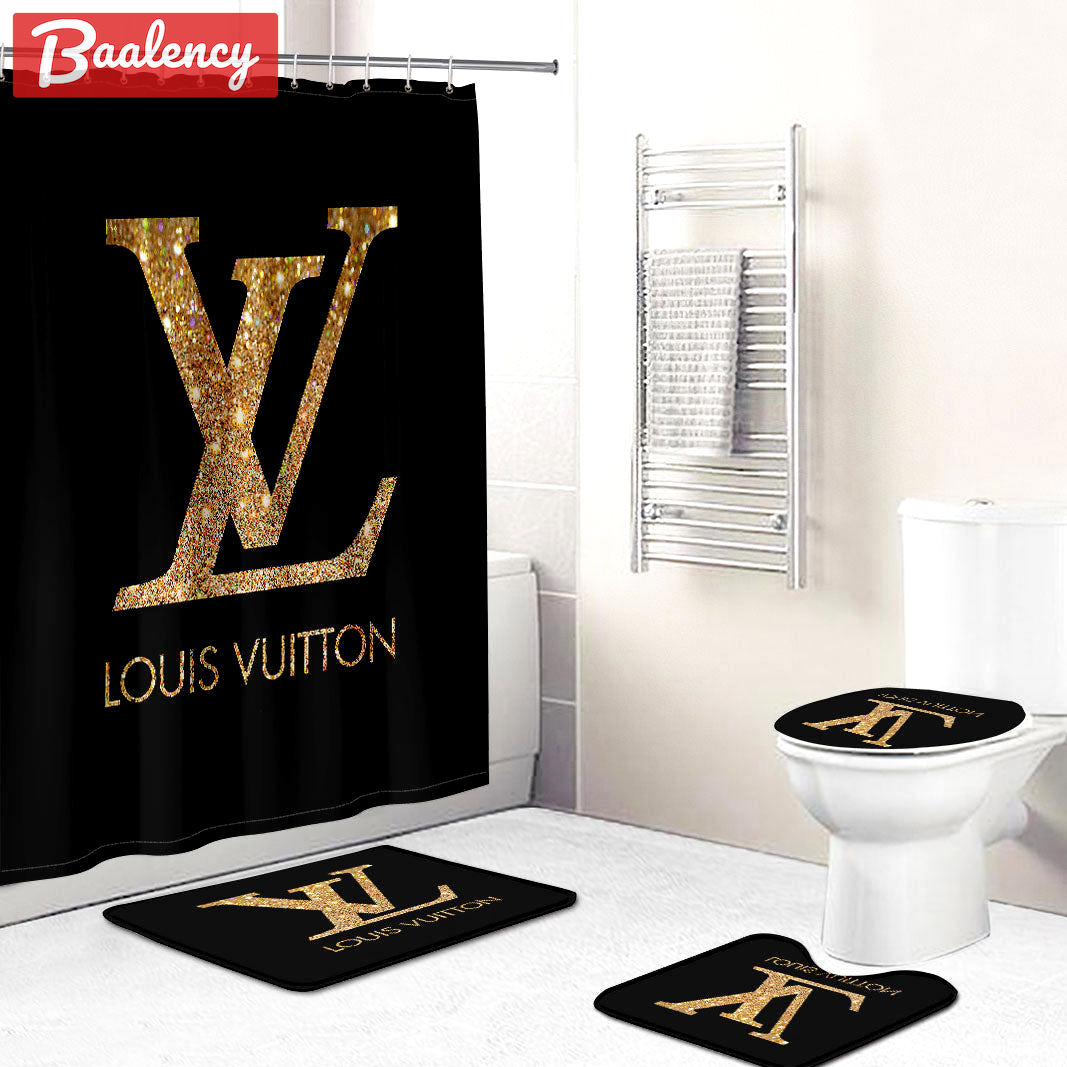 Louis vuitton lv black luxury fashion brand bathroom sets hypebeast bath mat home decor Bathroom Set
