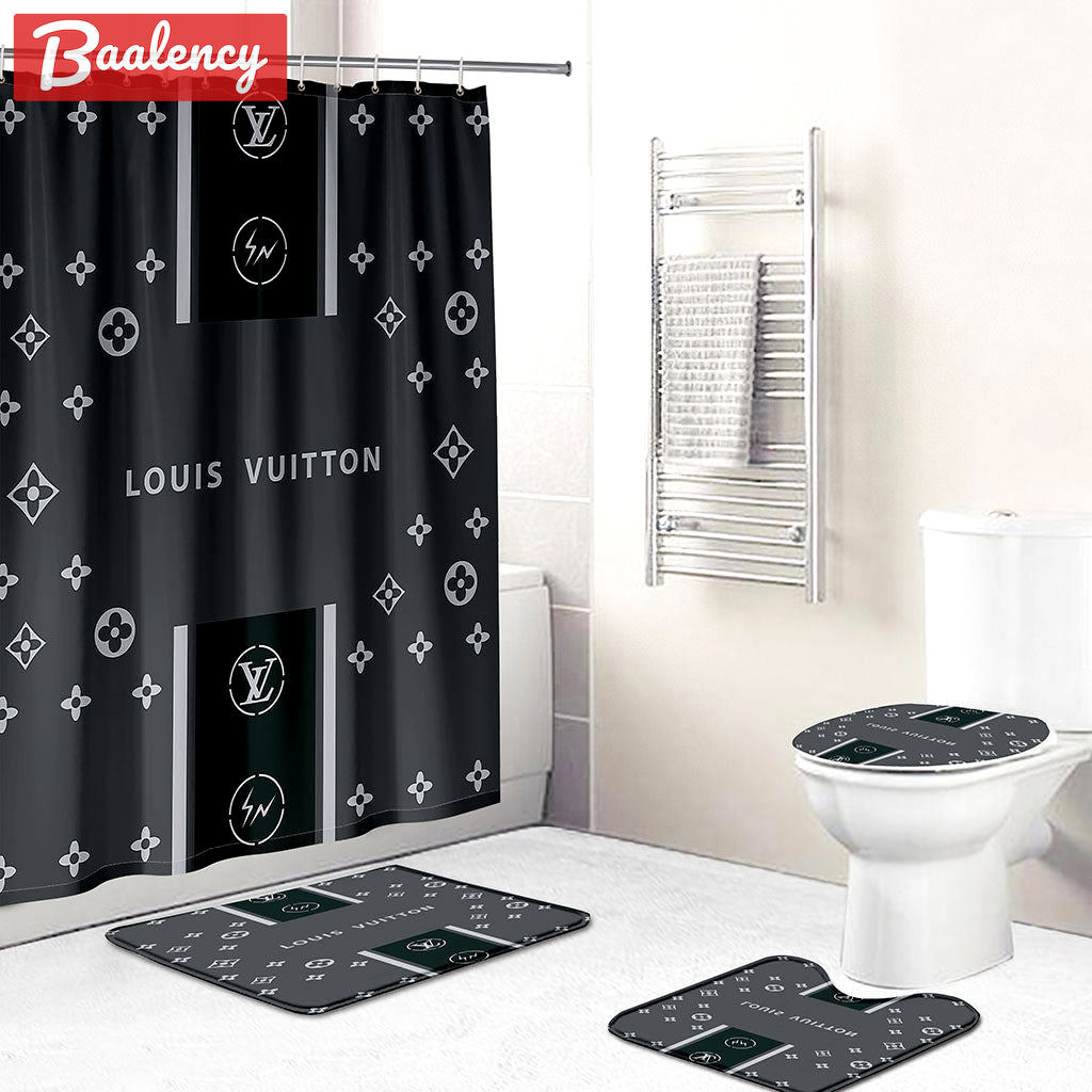 Louis vuitton lv dark bathroom sets luxury fashion brand home decor bath mat hypebeast Bathroom Set