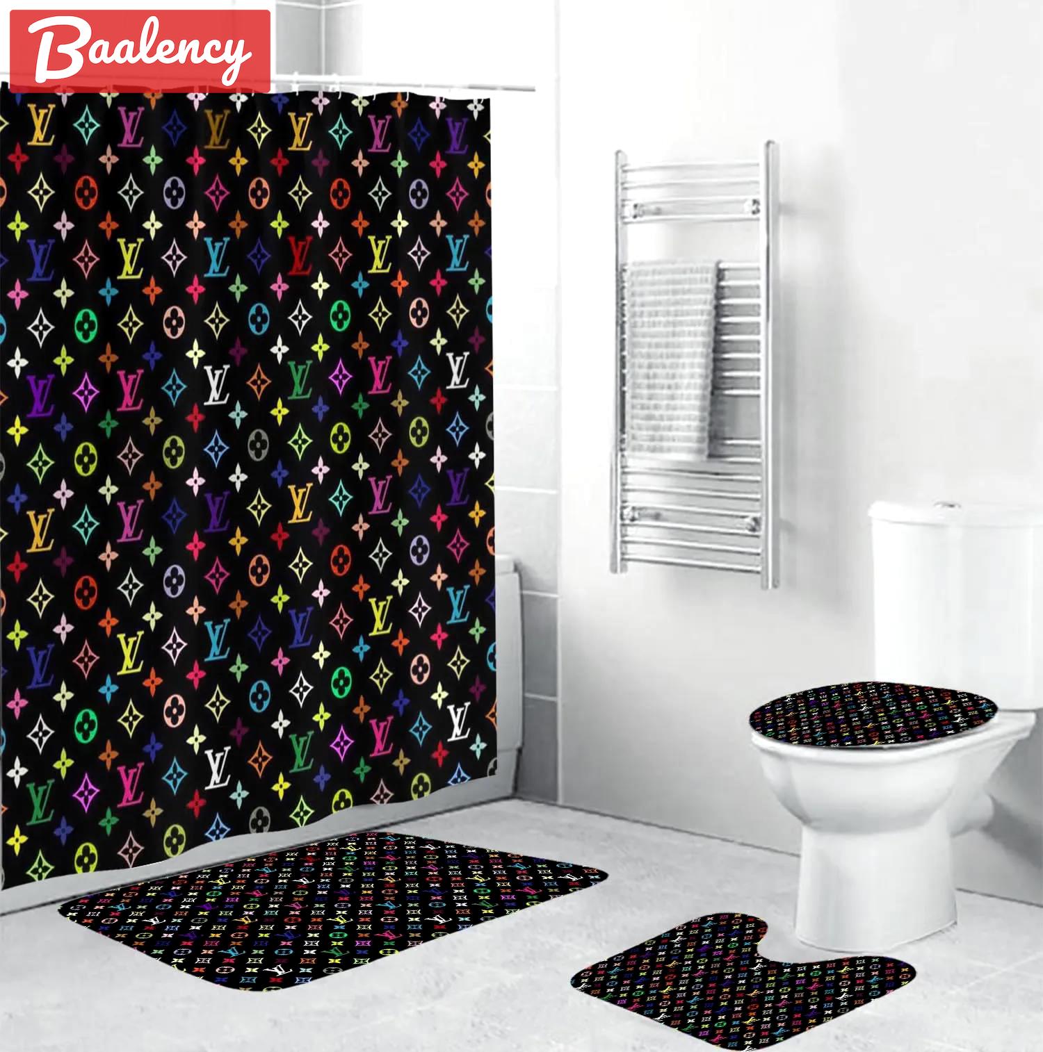 Louis vuitton lv louis vuitton colorful monogram bathroom set luxury fashion brand bath mat home decor hypebeast Bathroom Set