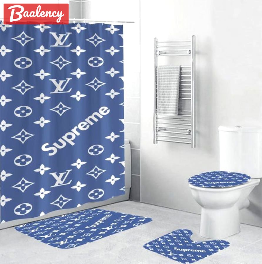 Louis vuitton supreme blue bath mat hypebeast luxury fashion brand home decor bathroom sets Bathroom Set