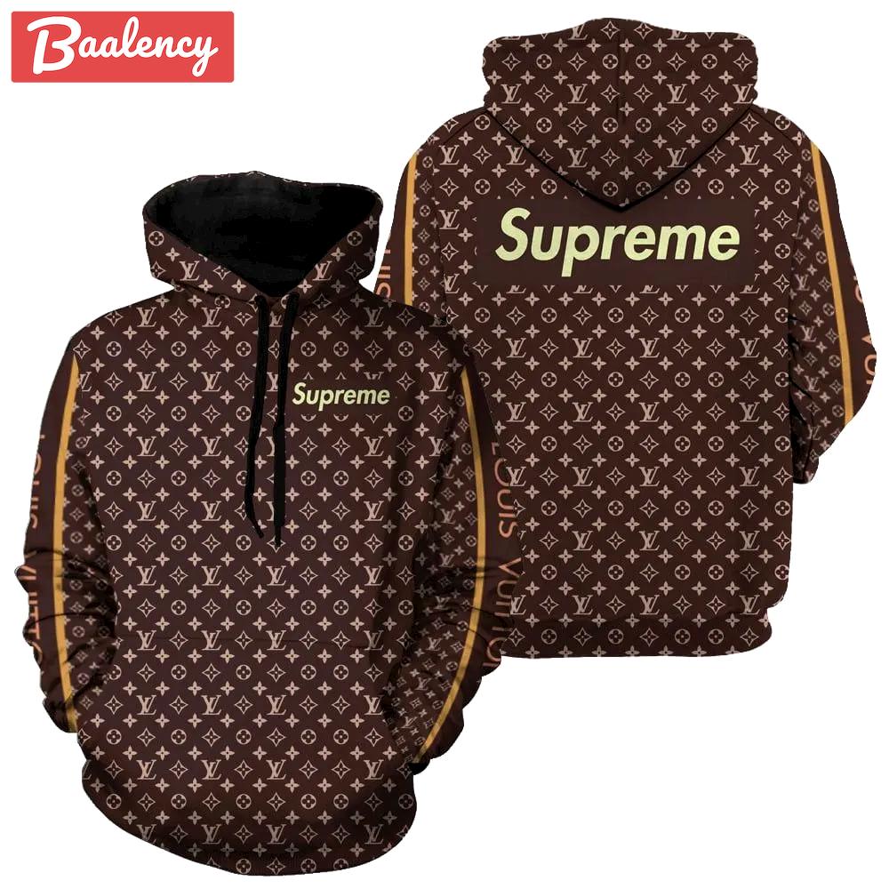 Louis vuitton supreme brown luxury unisex hoodie luxury brand outfit for men women Hoodie 3D
