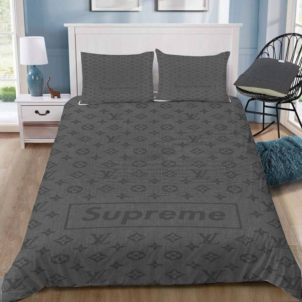 Louis vuitton supreme grey logo type 1452 Bedding Sets bedclothes premium fashion brand sheets duvet bed linen covers home decor bedspread luxury ideas hyperbeast Bedroom blankets