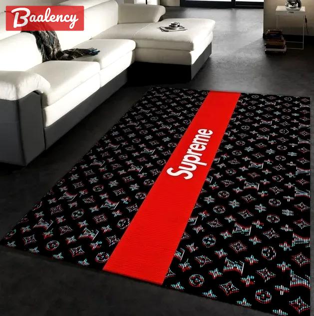 Louis vuitton supreme limited logo type 1128. Upgrade Your Living Room with Luxury Home Decor: Area Carpets, Floor Decor, Door Mats, and Hot Gift Items with style a High-End Fashion Brand Rectangle Rug