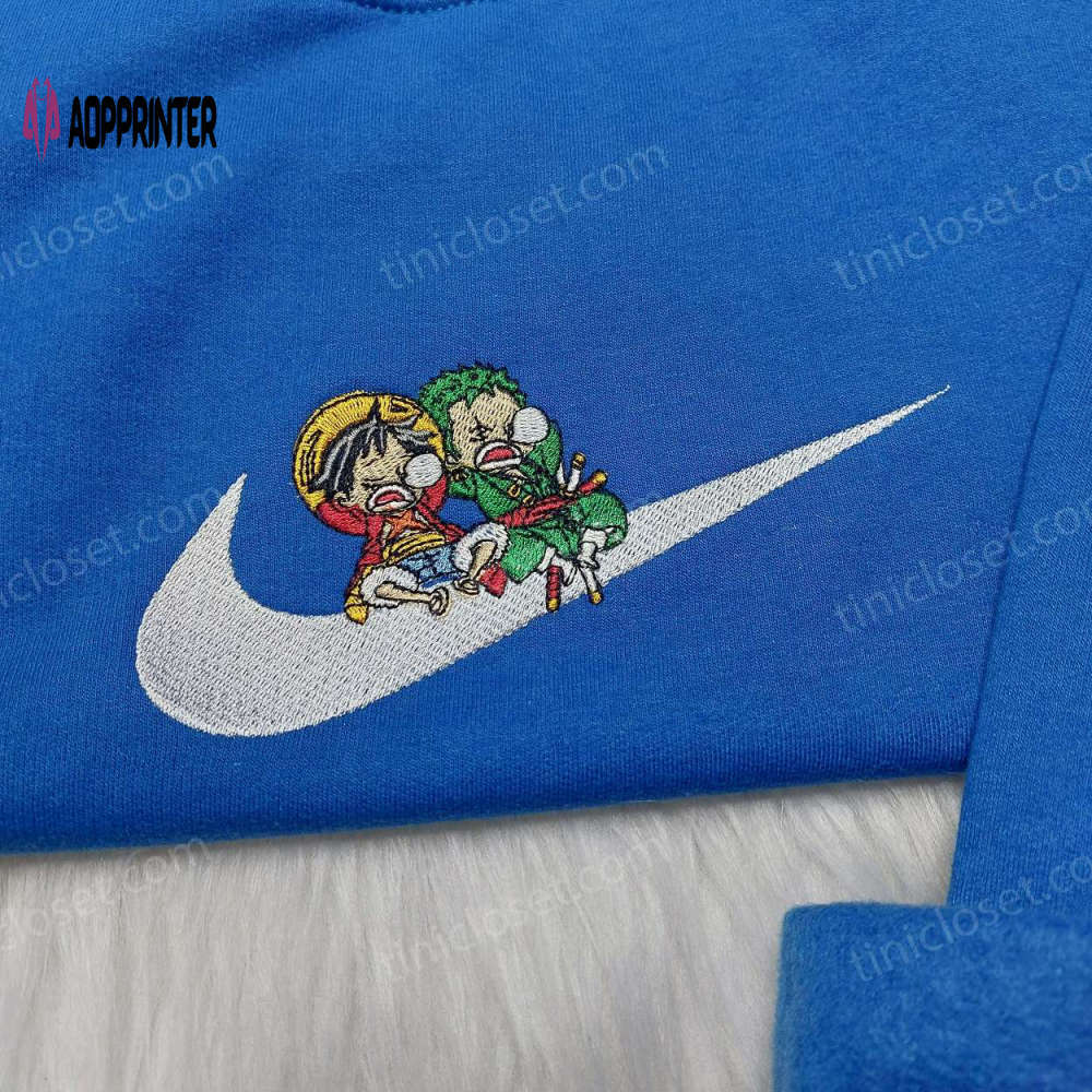 Luffy zoro nike embroidered sweatshirt: one piece hoodie & anime shirt hot topic Embroidered Shirt