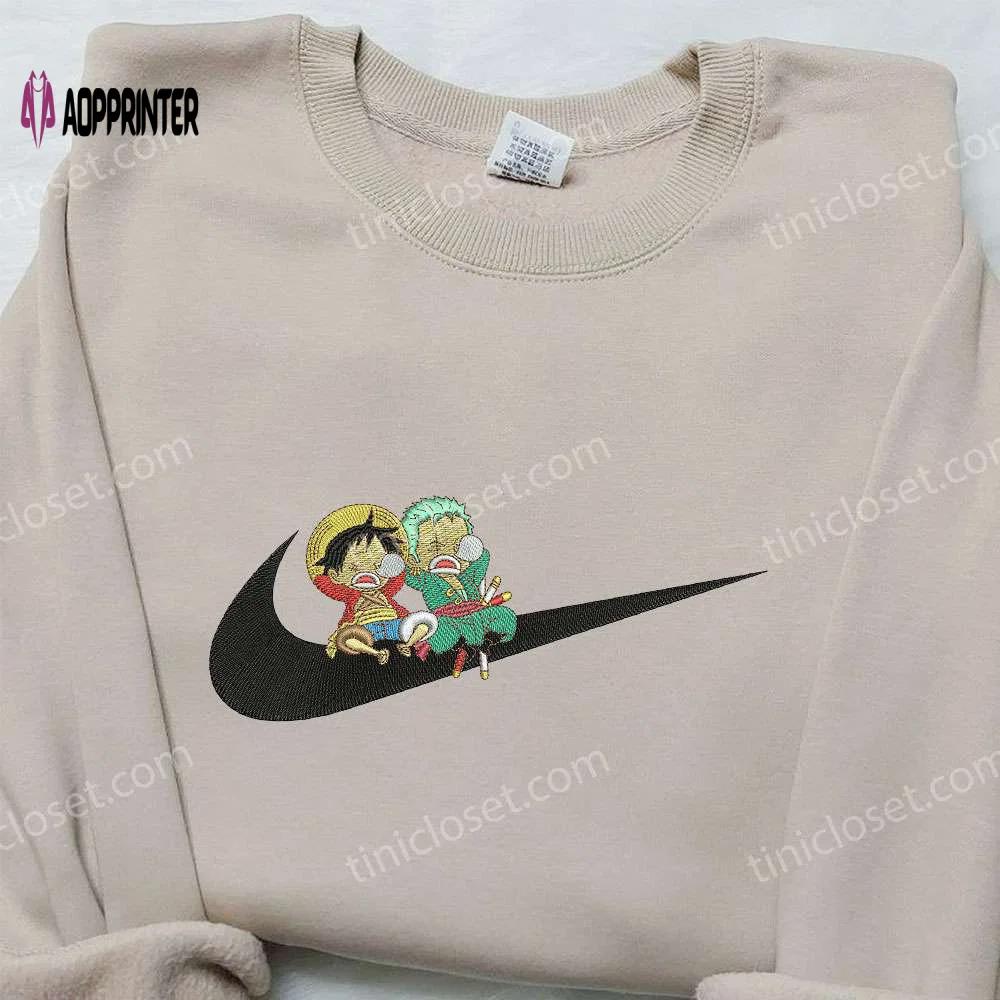 Luffy & zoro x nike: embroidered hoodie one piece & inspired shirt Embroidered Shirt