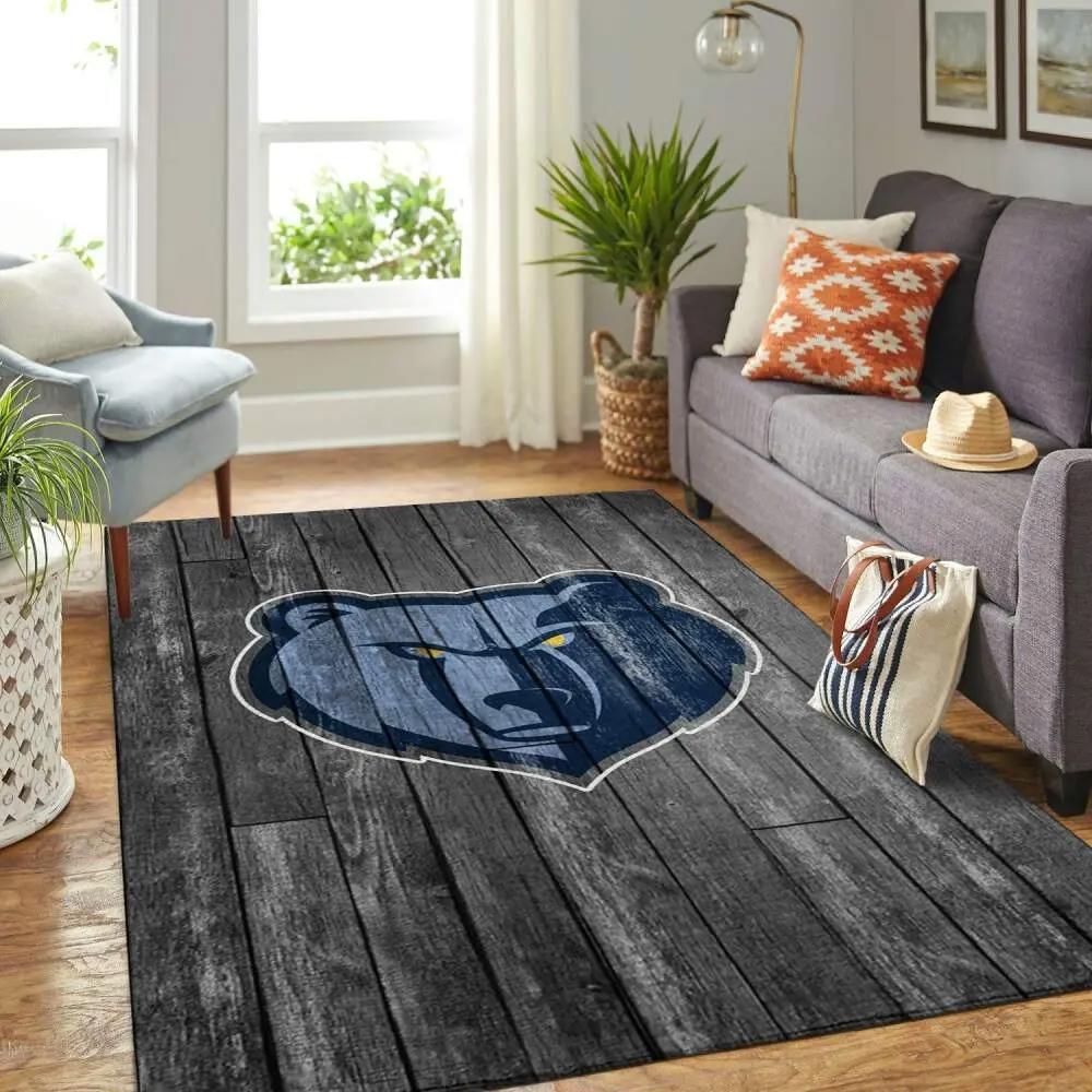 Memphis grizzlies nba grey wooden style living room rug regtangle carpet Rectangle Rug
