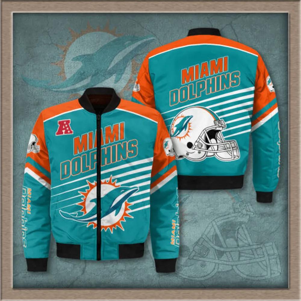 Miami dolphins 3d logo pattern bomber jacket – green and orange Bomber Jacket