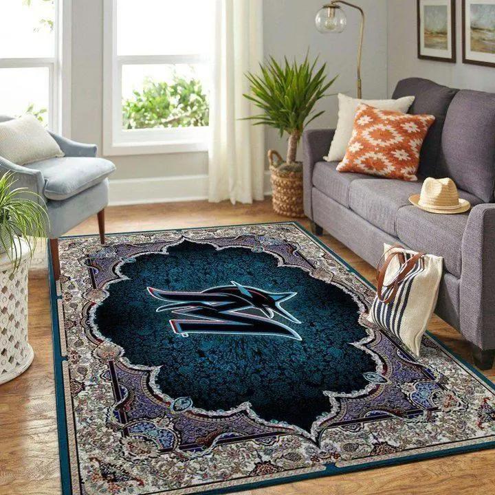 Miami marlins area rug mlb team logo carpet living room rugs v8390 Rectangle Rug