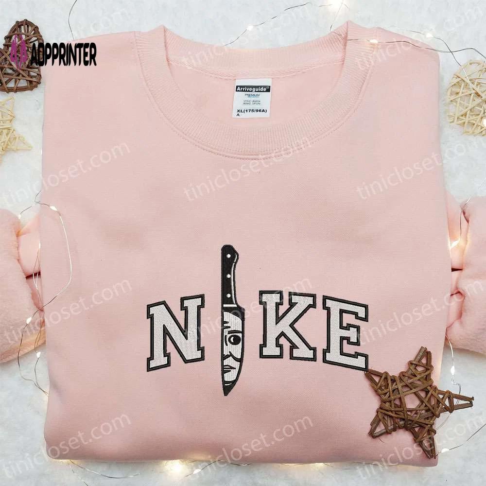 Michael myers knife x nike embroidered tshirt – movie & nike inspired shirt Embroidered Shirt
