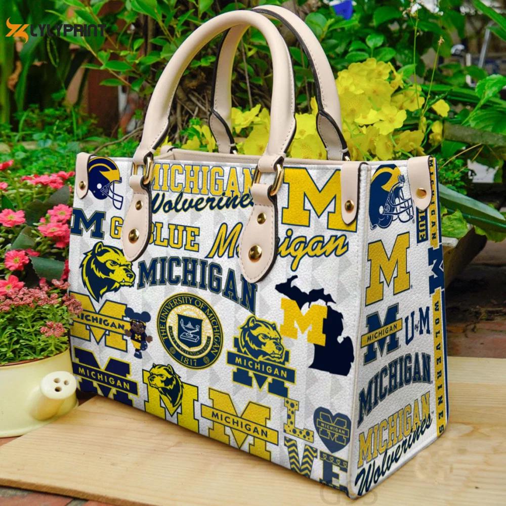 Michigan wolverines i0 leather bag g95 926 Women Leather Hand Bag