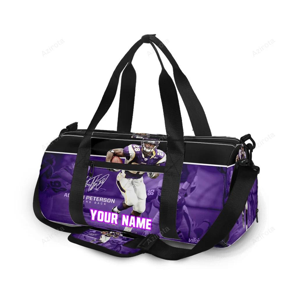 Minnesota vikings adrian peterson 28 v5 personalized name travel bag gym bag 637 Travel Bag