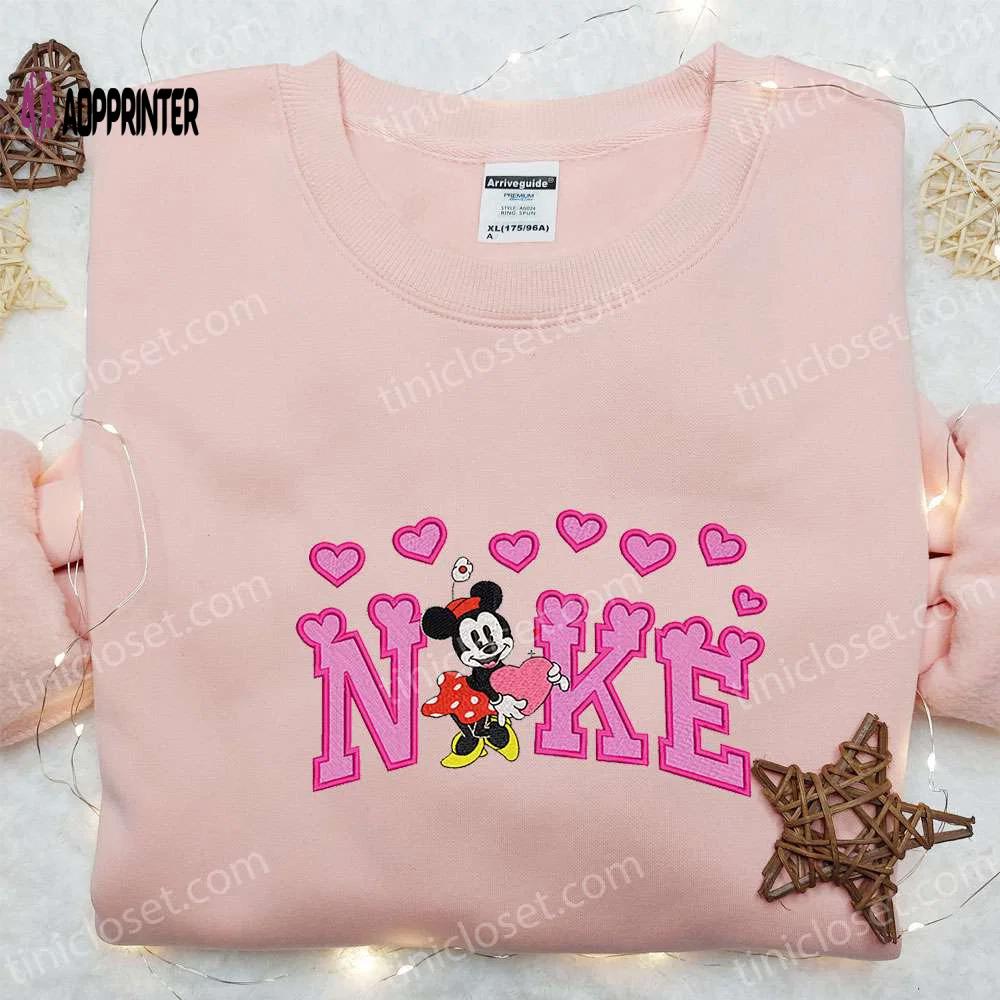 Minnie mouse heart x nike cartoon embroidered shirt – best valentine s day gift ideas Embroidered Shirt