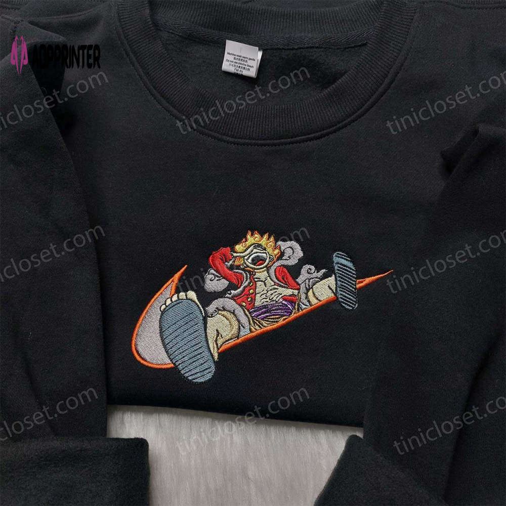 Monkey d luffy nike embroidered shirt one piece hoodie & custom swoosh sweatshirt: stylish anime apparel Embroidered Shirt