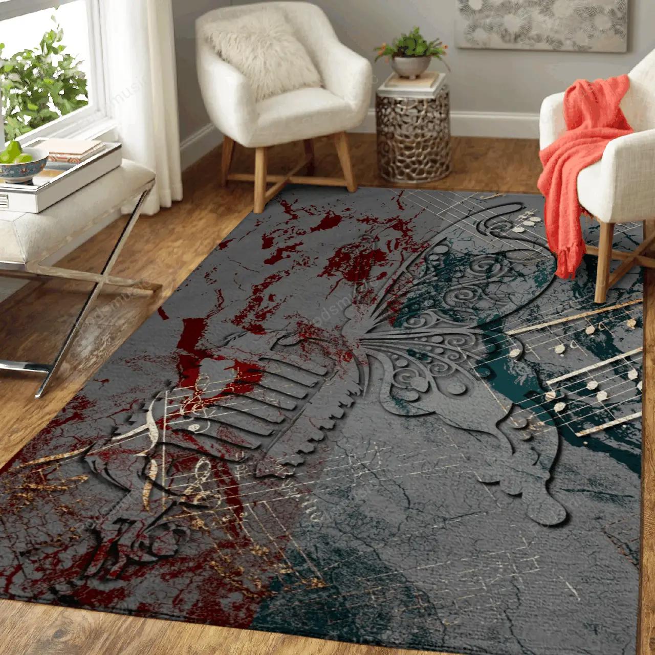Music butterfly illusion misc art for fans area rug living room carpet rug regtangle carpet floor decor home decor Rectangle Rug