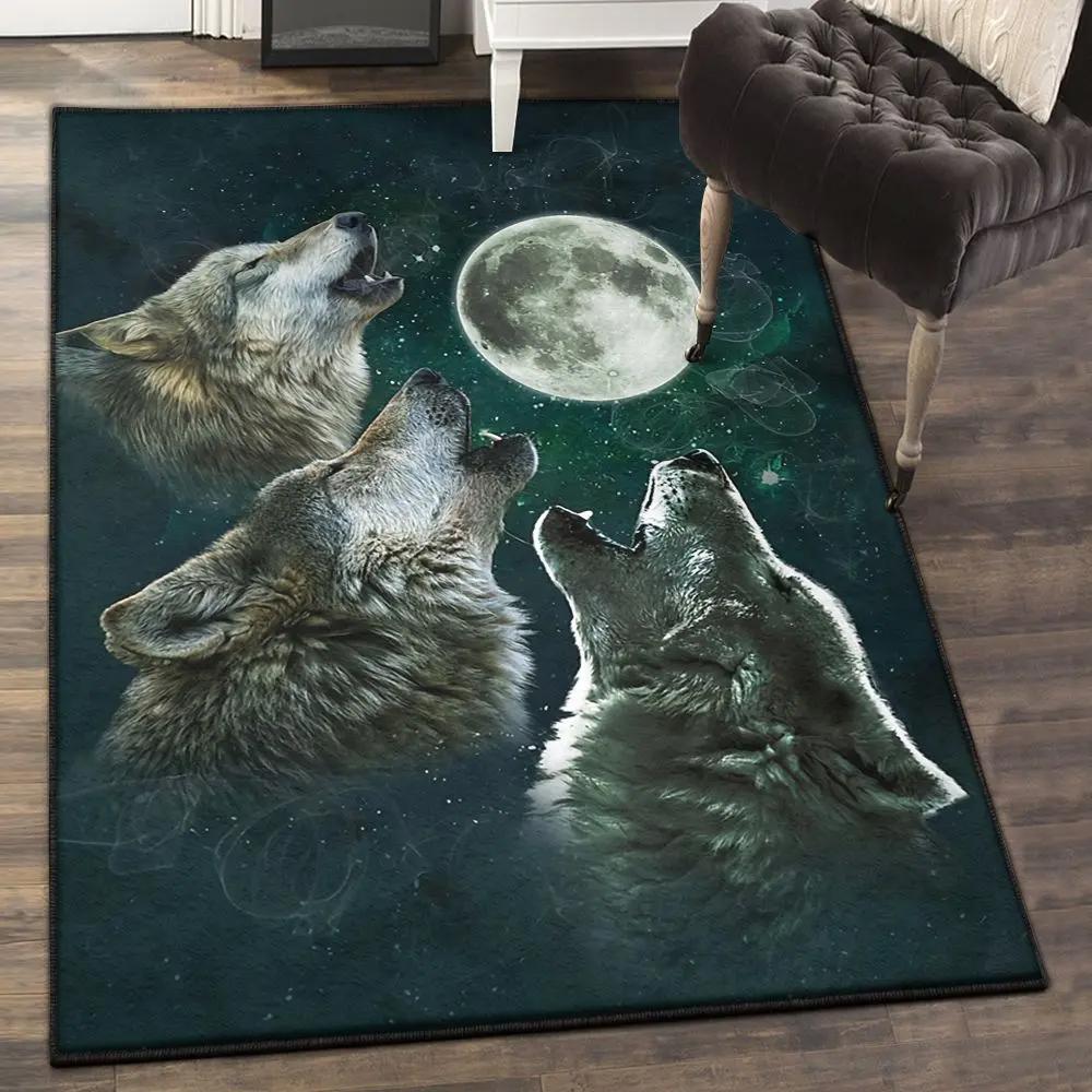 Mythical creatures washable rugs, three wolf moon rug Rectangle Rug