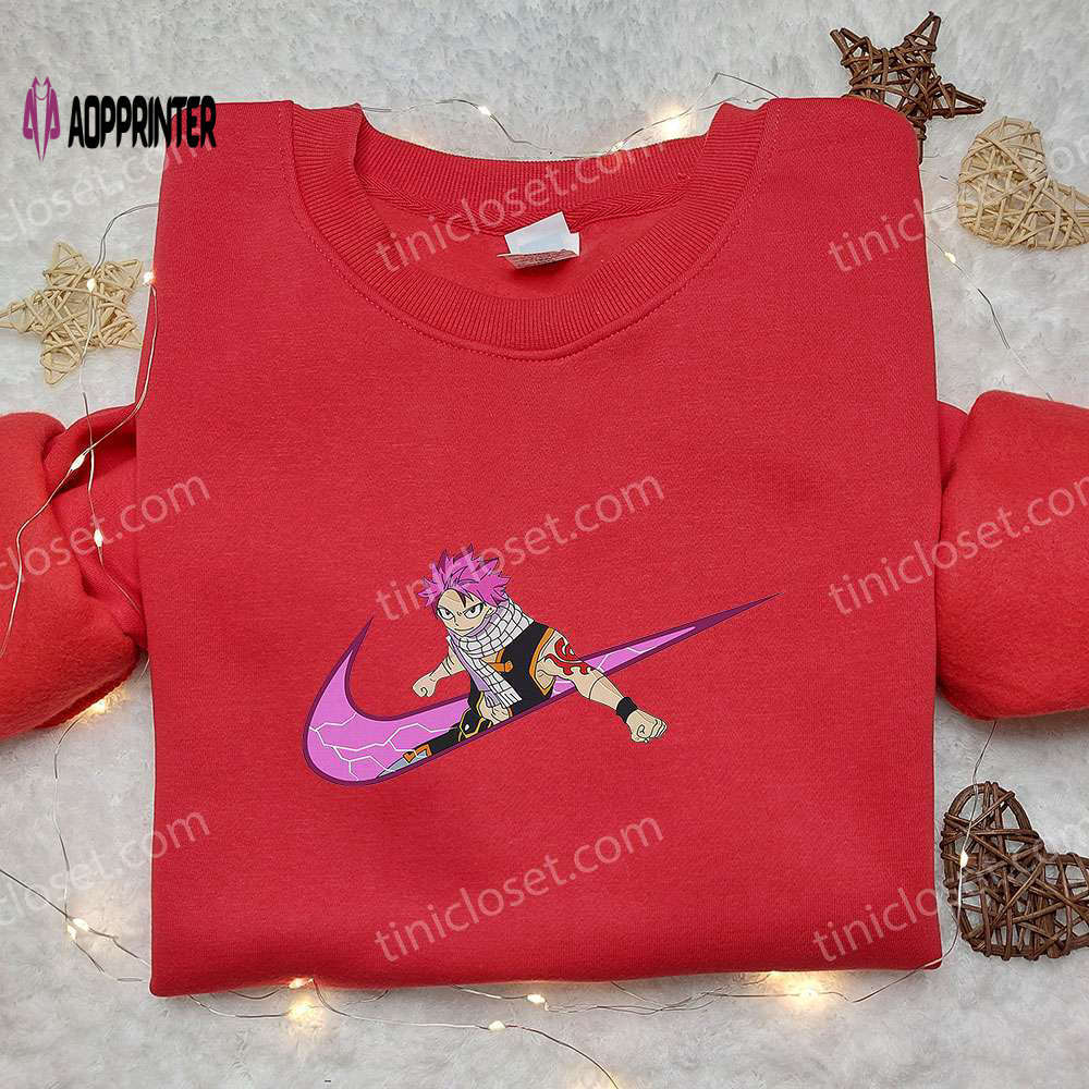 Natsu dragneel x nike hoodie & fairy tail embroidered shirt: trendy nike inspired apparel Embroidered Shirt