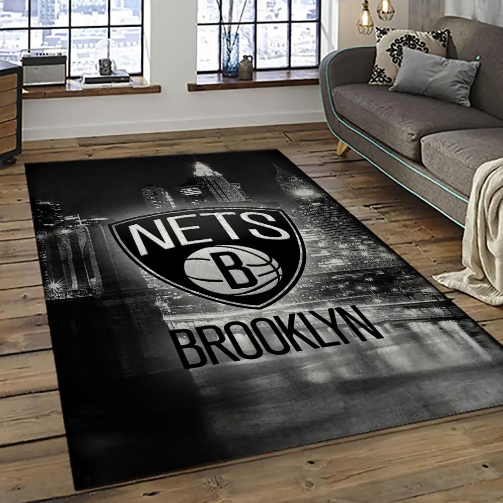 Nba brooklyn nets basketball team logo sport carpet rectangle area rug for living room brn10 Rectangle Rug
