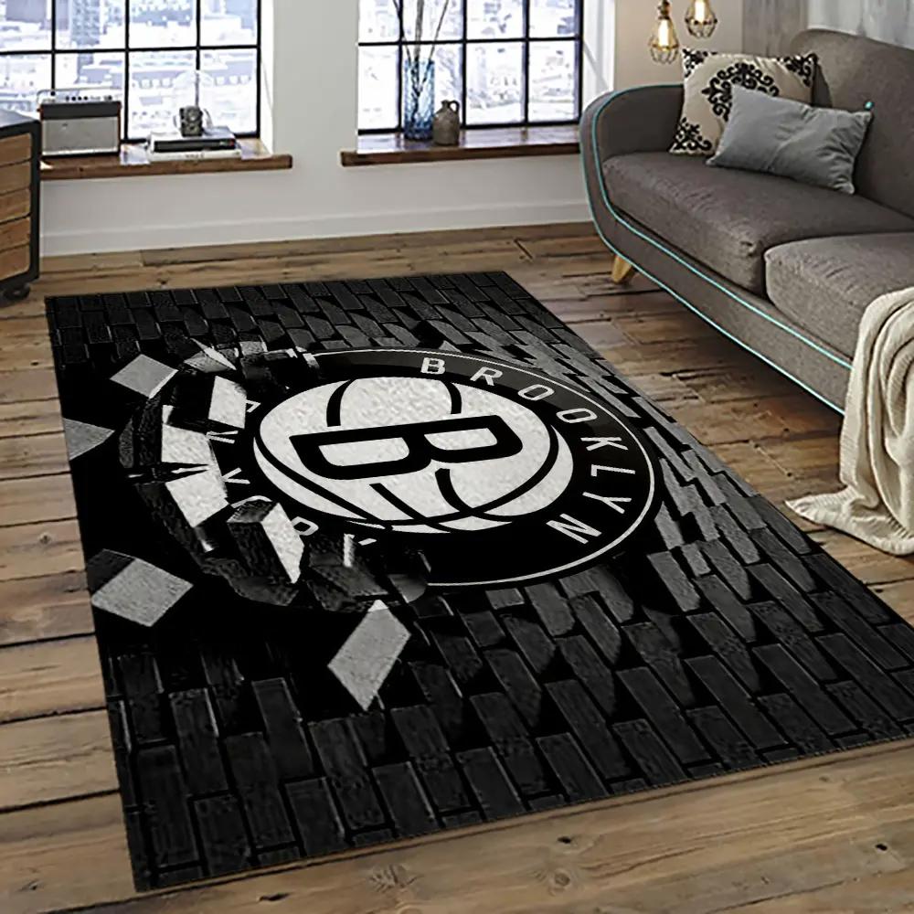 Nba brooklyn nets basketball team logo sport carpet rectangle area rug for living room brn6 Rectangle Rug