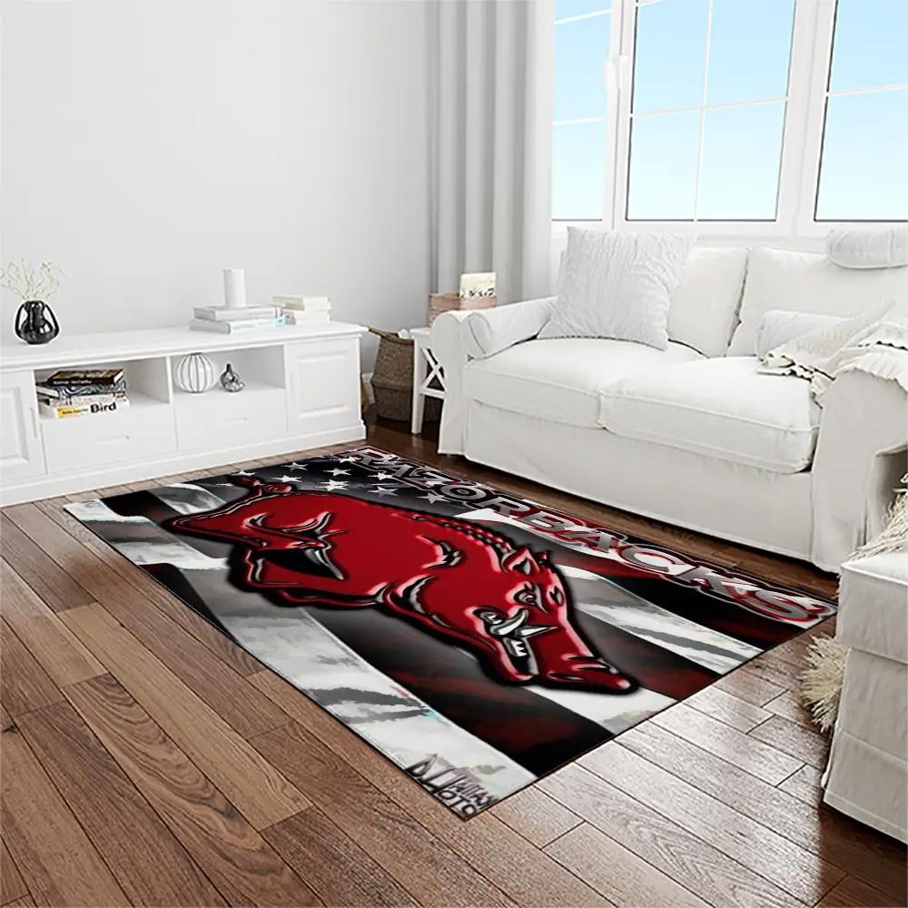 Ncaa arkansas razorbacks college sport basketball and foolball team logo rectangle area rug ar12 Rectangle Rug