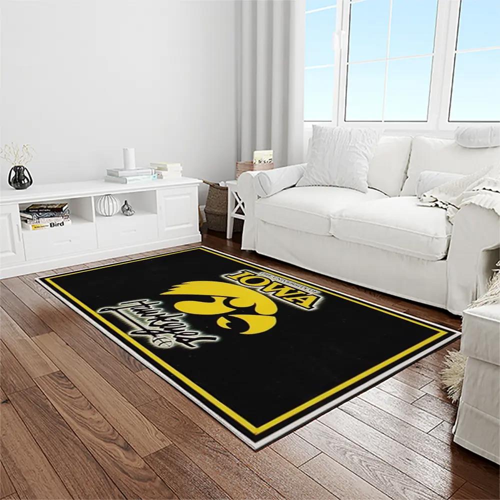 Ncaa iowa hawkeyes college sport basketball and foolball team logo rectangle area rug iwh17 Rectangle Rug