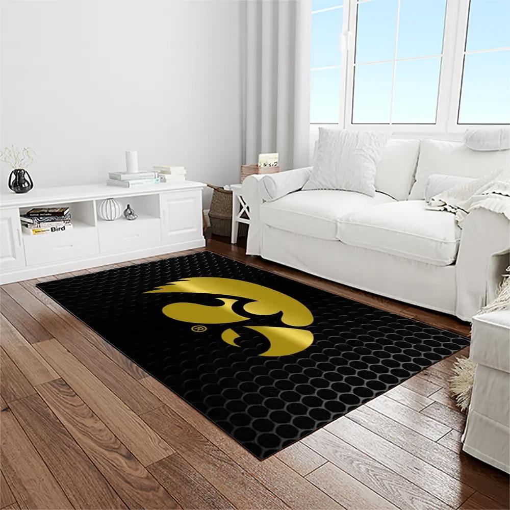 Ncaa iowa hawkeyes college sport basketball and foolball team logo rectangle area rug iwh32 Rectangle Rug