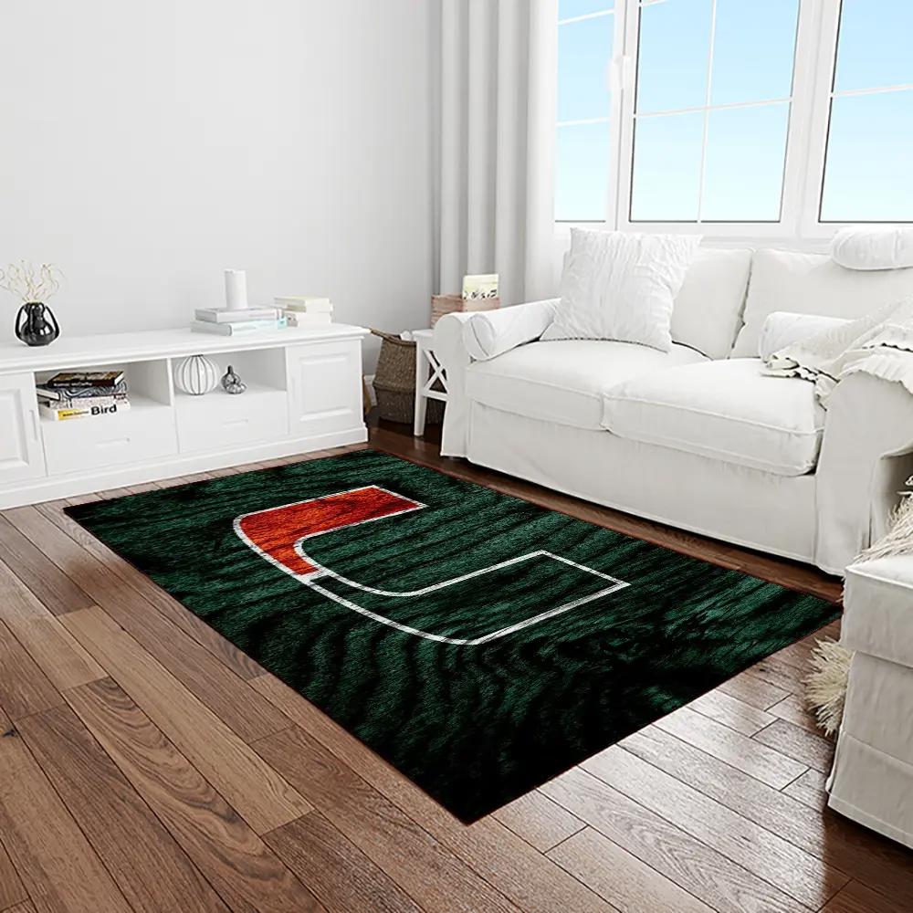 Ncaa miami hurricanes sport basketball and foolball team logo rectangle area rug mh53 Rectangle Rug
