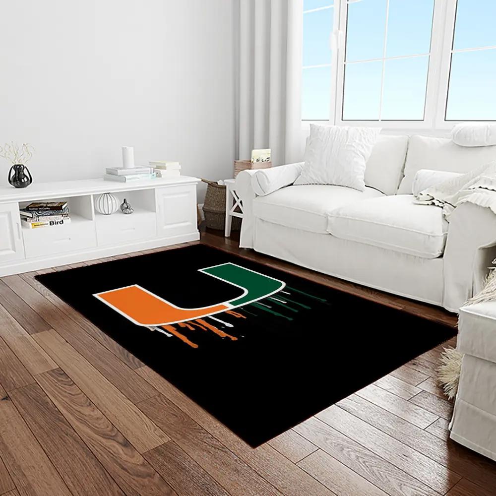 Ncaa miami hurricanes sport basketball and foolball team logo rectangle area rug mh56 Rectangle Rug
