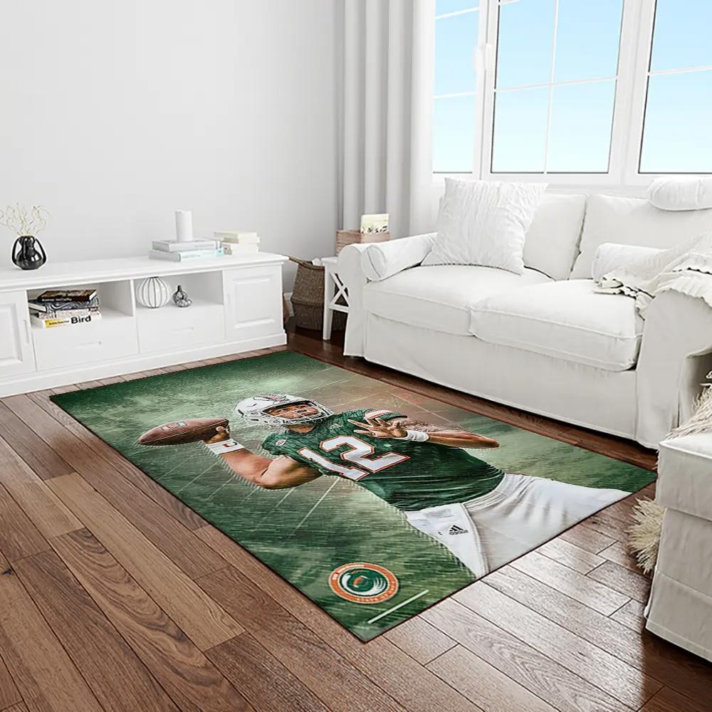 Ncaa miami hurricanes sport basketball and foolball team logo rectangle area rug mh63 Rectangle Rug