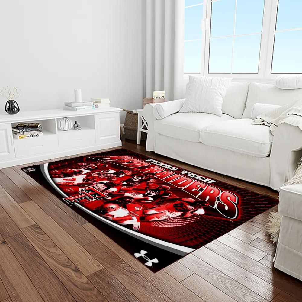 Ncaa texas tech red raiders sport basketball and foolball team logo rectangle area rug ttrr57 Rectangle Rug