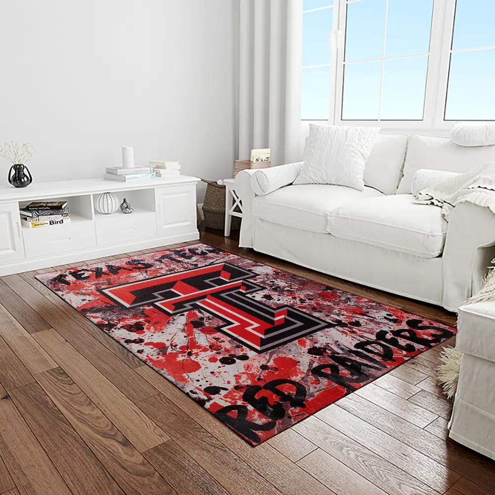 Ncaa texas tech red raiders sport basketball and foolball team logo rectangle area rug ttrr65 Rectangle Rug