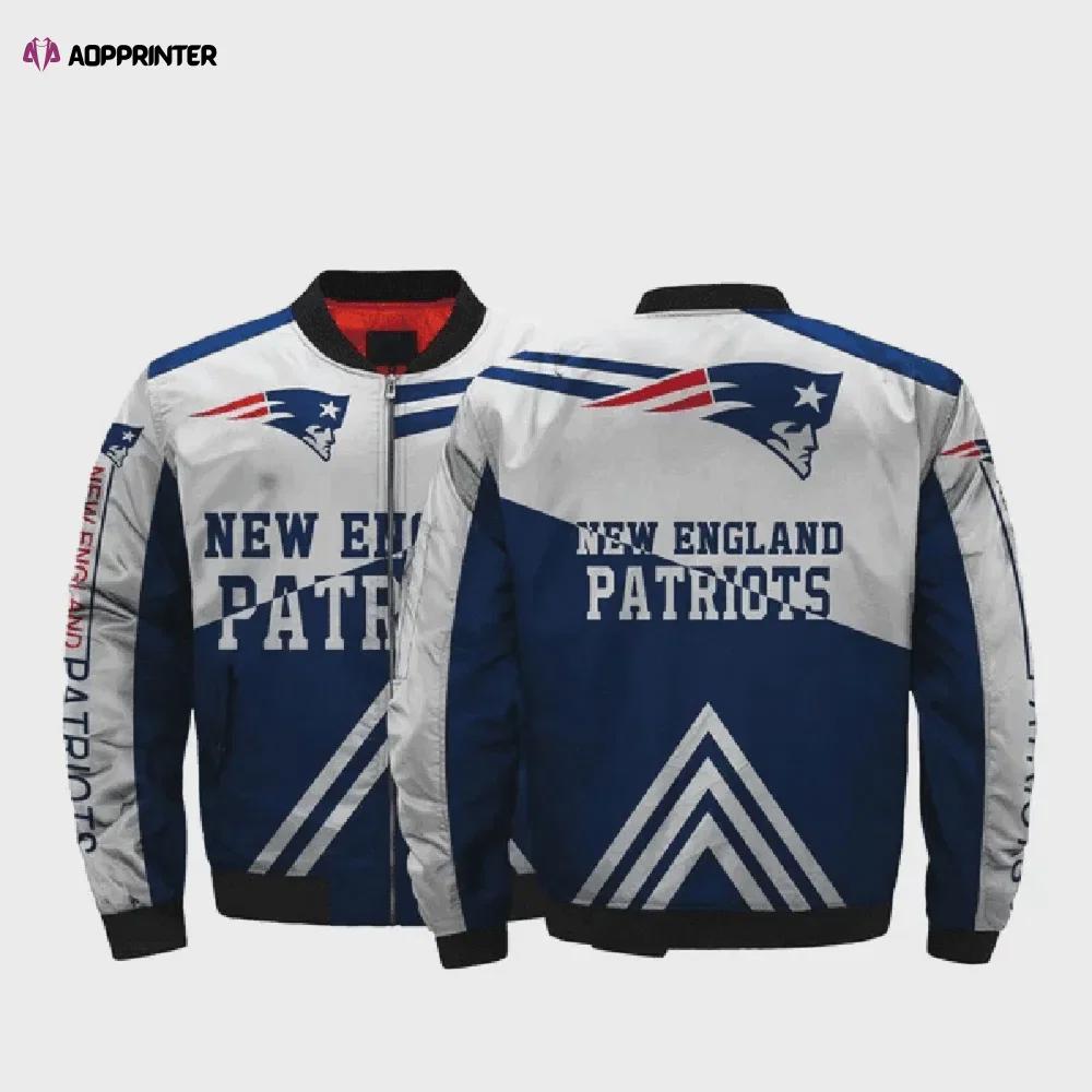 New england patriots team logo pattern bomber jacket – navy blue Bomber Jacket