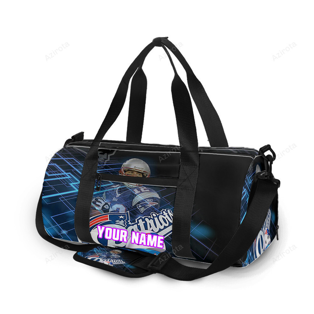 New england patriots tom brady blue light personalized name travel bag gym bag 1278 Travel Bag