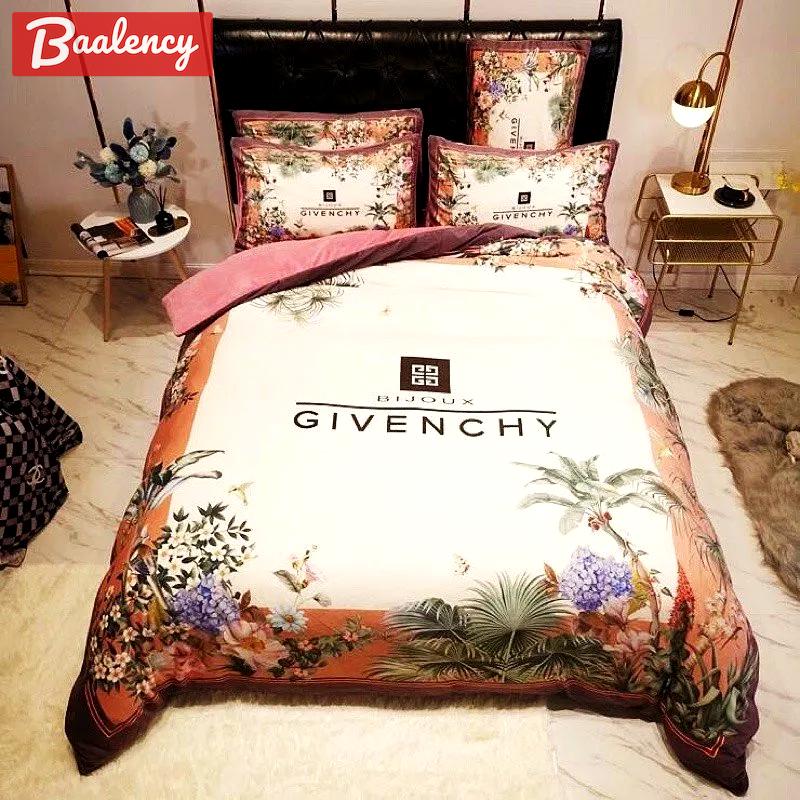 New flowers white  givenchy bedding sets luxury brand bed sets, bedroom sets, comforter sets, duvet cover, bedspread for home decor trending 2023 for home Bedding Sets