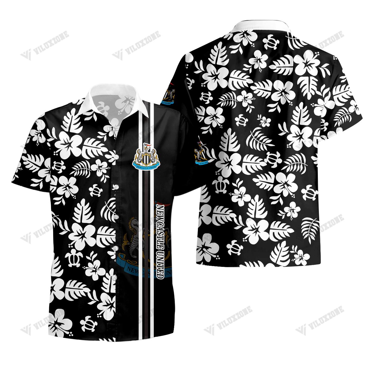 Newcastle united fc white black tropical 3d hawaiian shirt Hawaii Shirt Shorts & Flip Flops