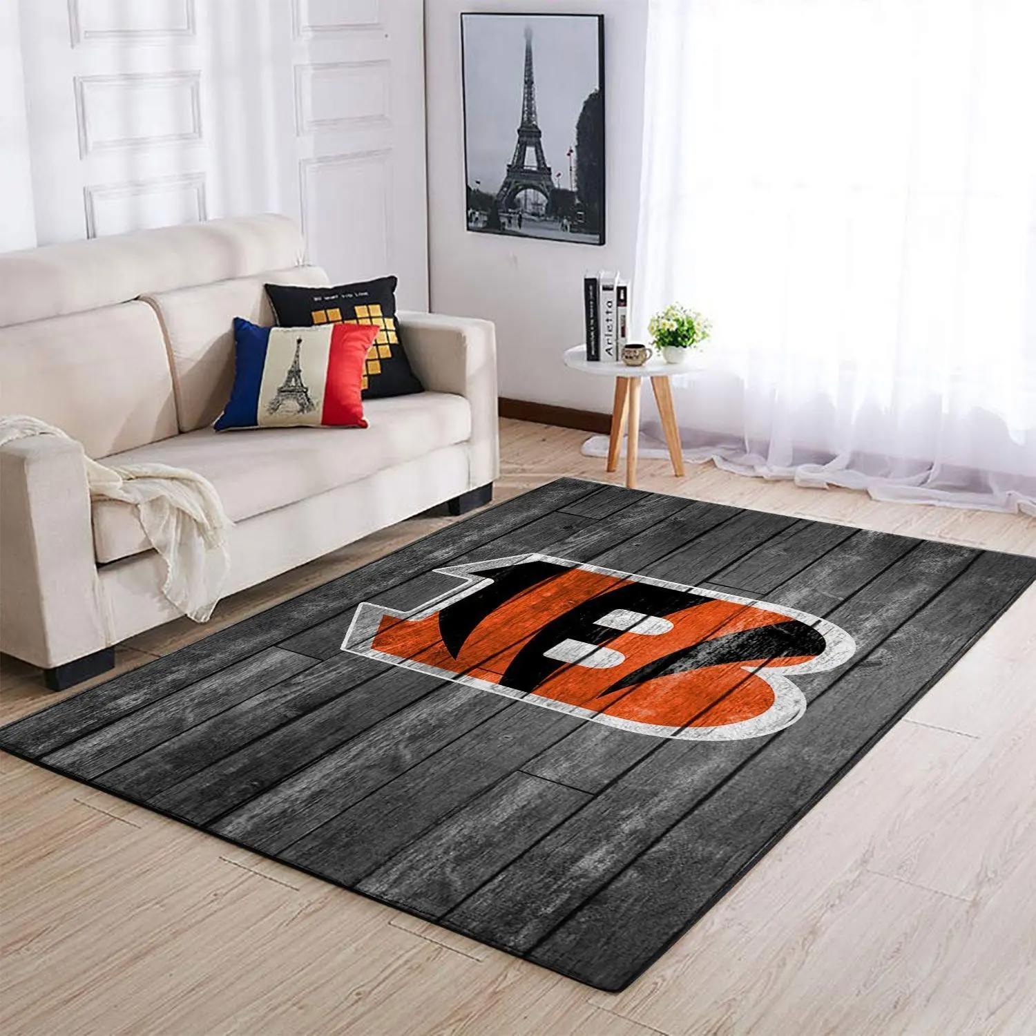 Nfl cincinnati bengals wooden style team area rug living room carpet home rug Rectangle Rug