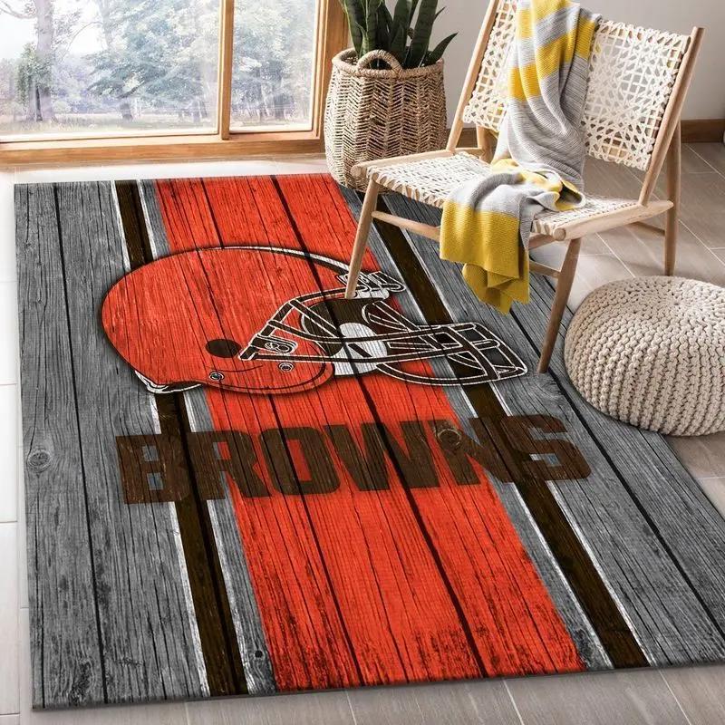Nfl cleveland browns wooden style area rug football rug carpet home decor 19 Rectangle Rug