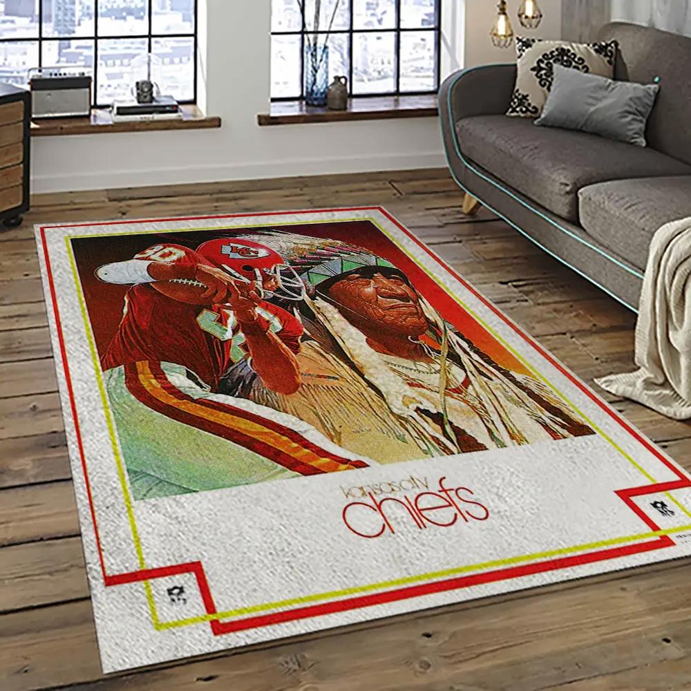 Nfl kansas city chiefs football team logo sport carpet rectangle area rug for living room kcc02 Rectangle Rug