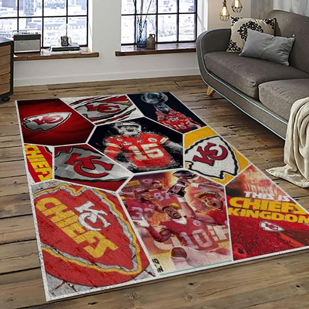 Nfl kansas city chiefs football team logo sport carpet rectangle area rug for living room kcc19 Rectangle Rug