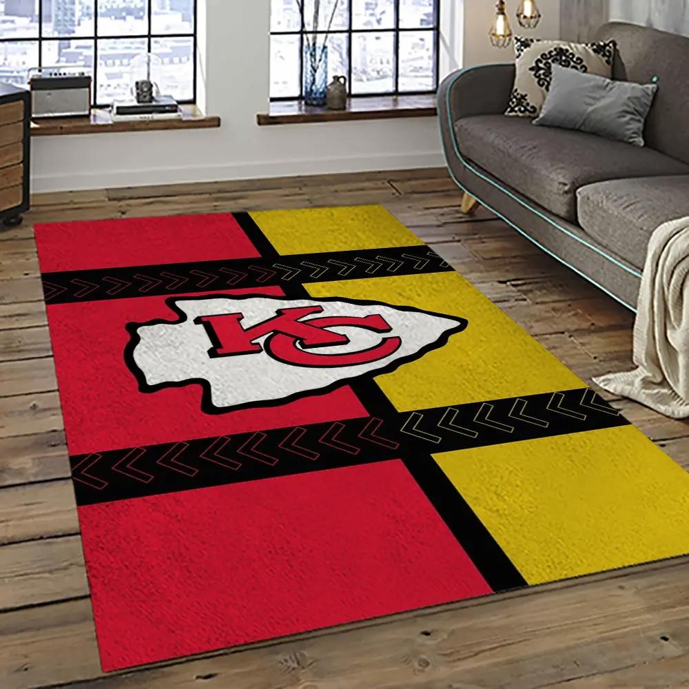 Nfl kansas city chiefs football team logo sport carpet rectangle area rug for living room kcc54 Rectangle Rug