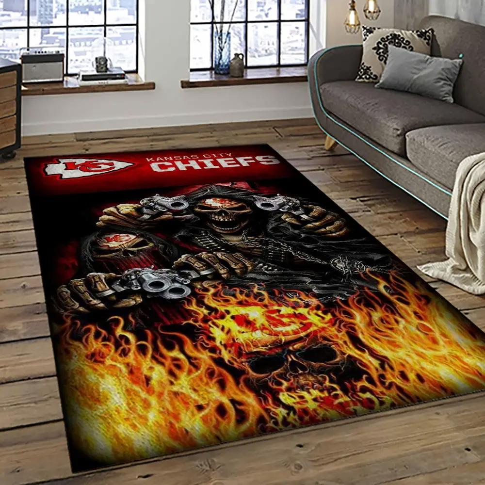 Nfl kansas city chiefs football team logo sport carpet rectangle area rug for living room kcc67 Rectangle Rug