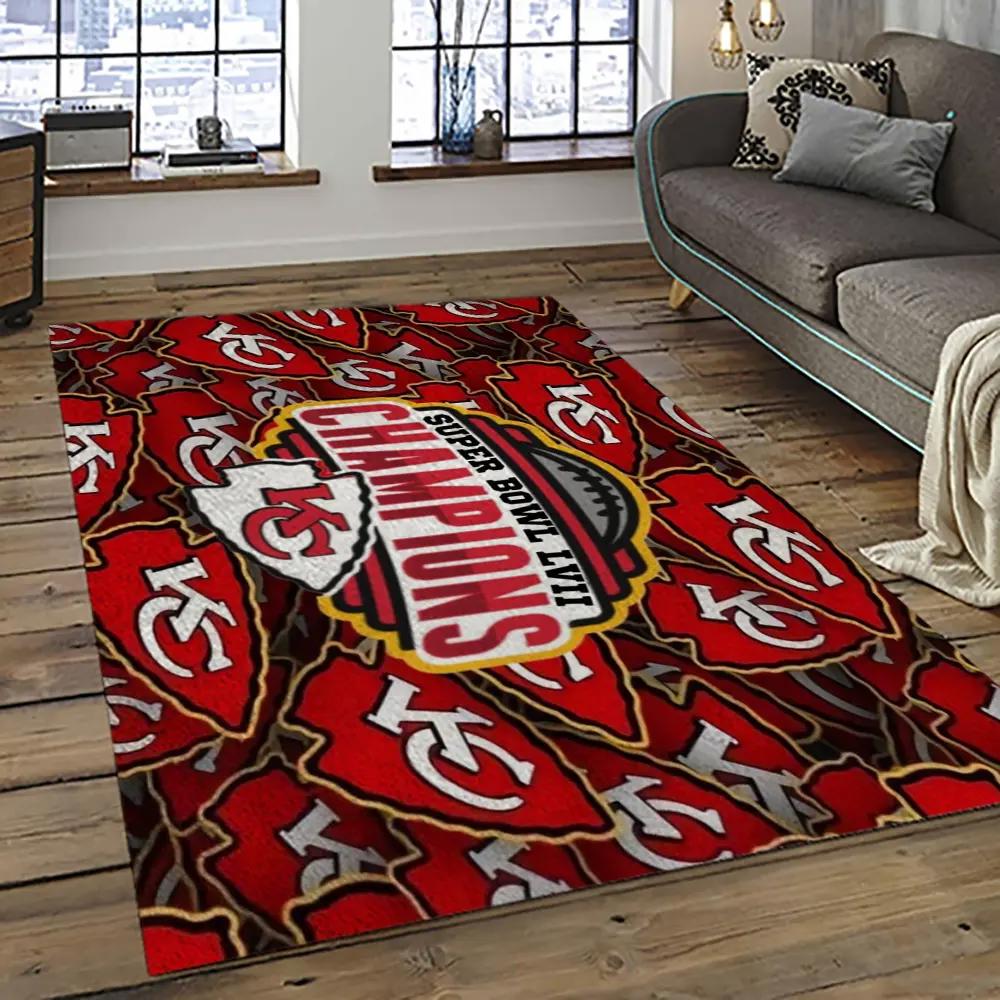 Nfl kansas city chiefs football team logo sport carpet rectangle area rug for living room kcc91 Rectangle Rug