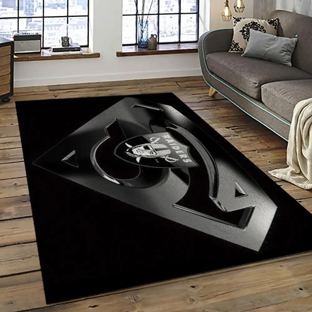 Nfl las vegas raiders football team logo sport carpet rectangle area rug for living room lvrd24 Rectangle Rug