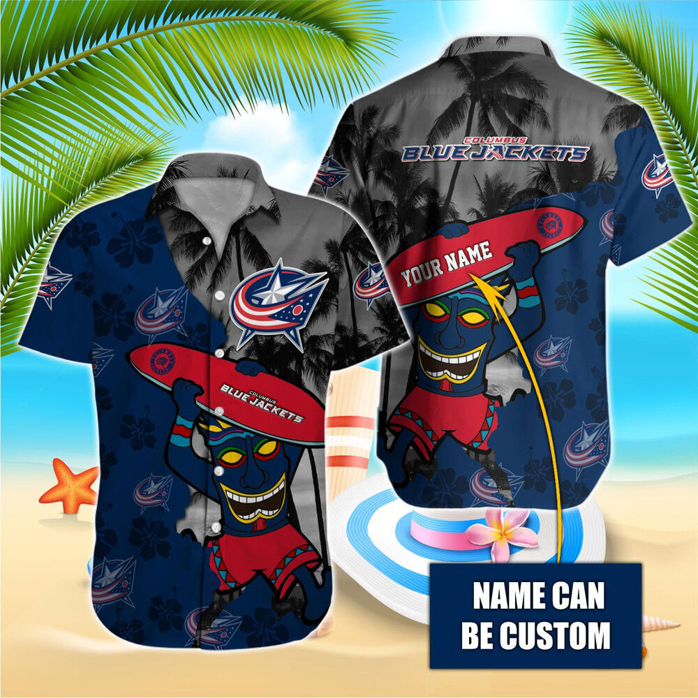 Nhl columbus blue jackets beach hawaiian surfboard button shirt Hawaii Shirt Shorts & Flip Flops