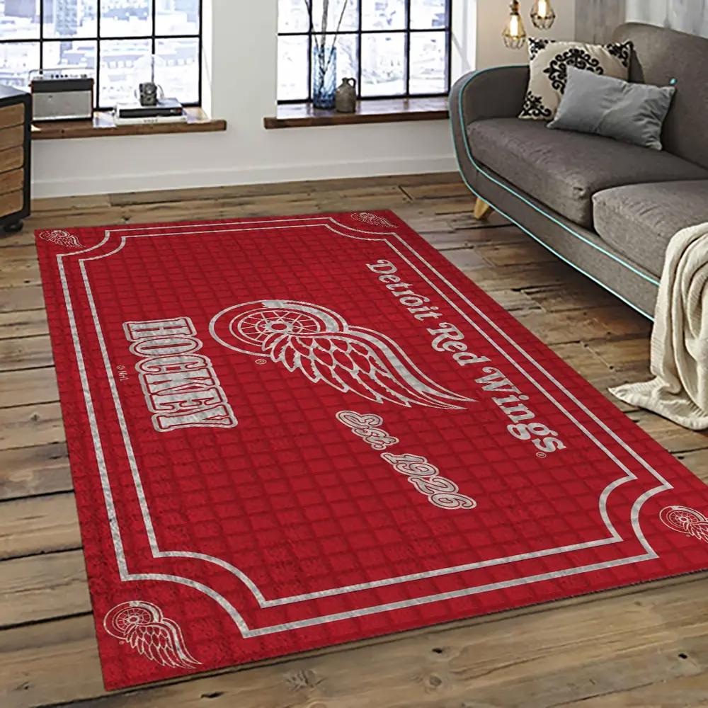 Nhl detroit red wings hockey team logo sport carpet rectangle area rug for living room drw07 Rectangle Rug