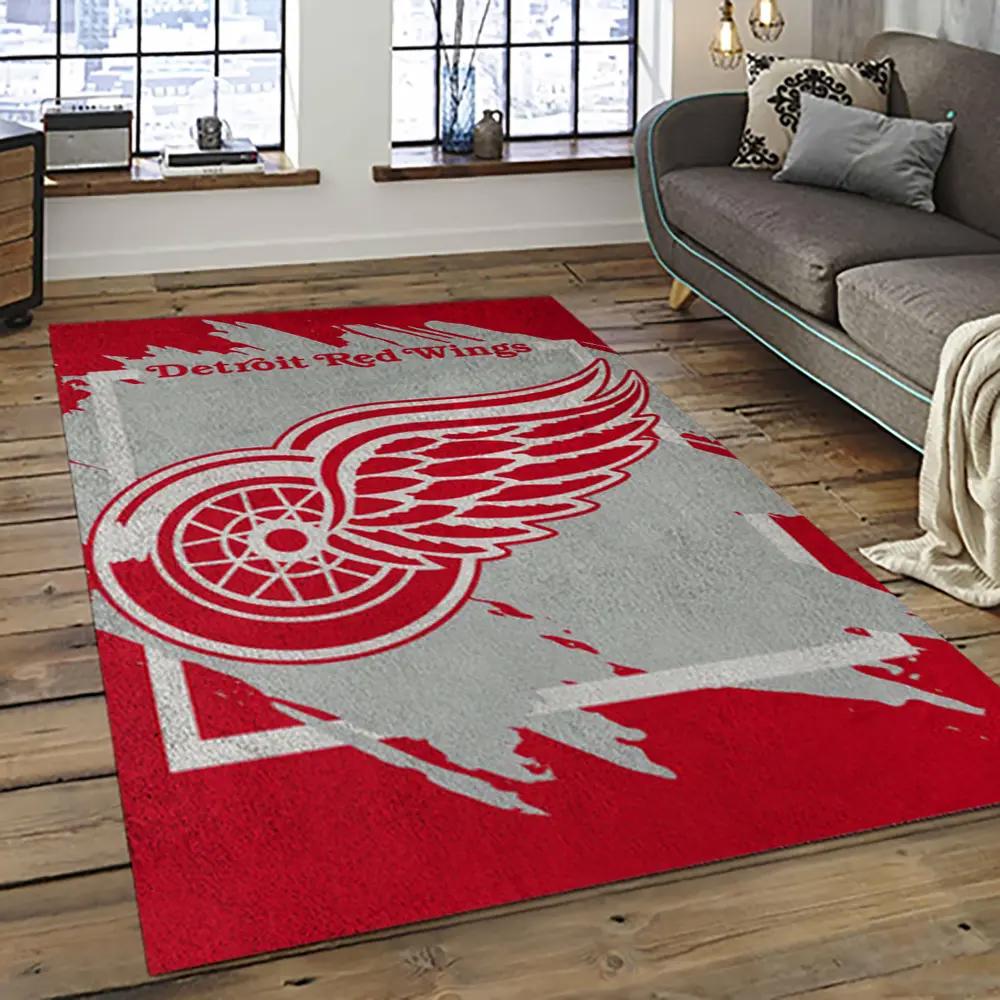 Nhl detroit red wings hockey team logo sport carpet rectangle area rug for living room drw08 Rectangle Rug