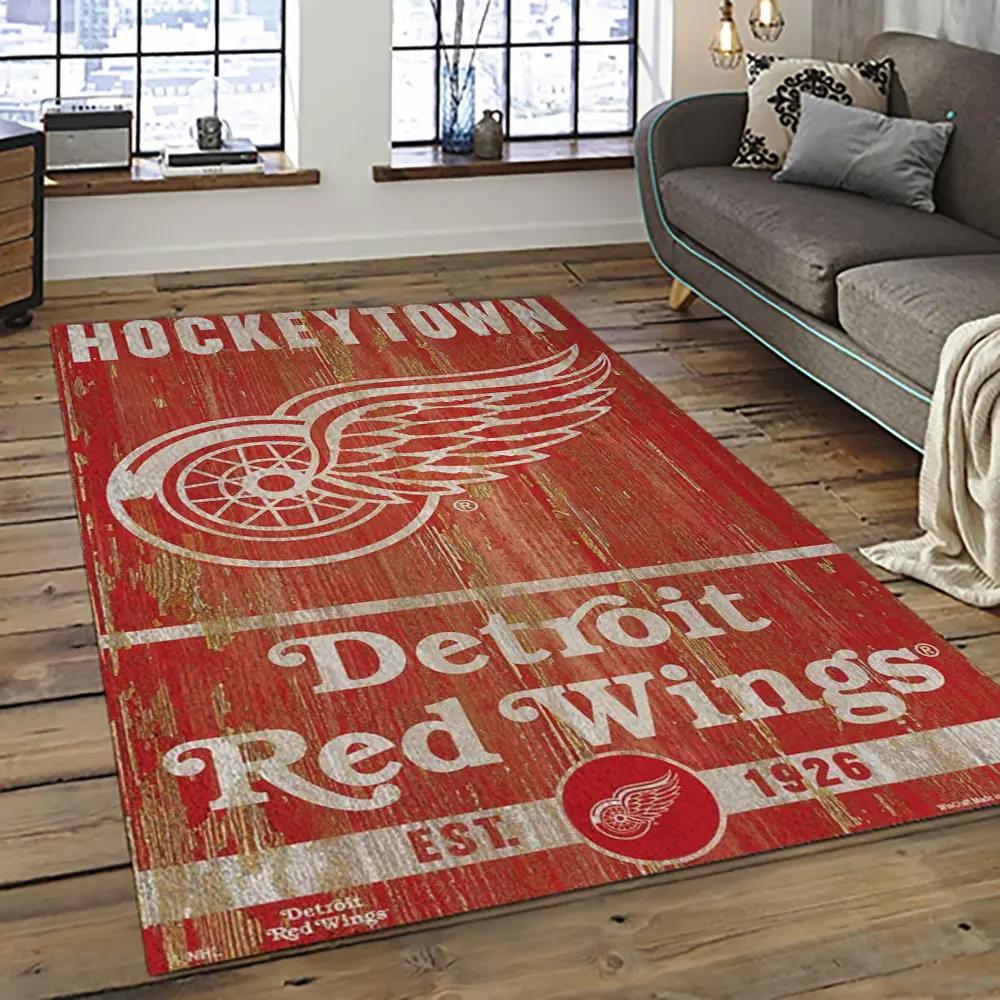 Nhl detroit red wings hockey team logo sport carpet rectangle area rug for living room drw11 Rectangle Rug