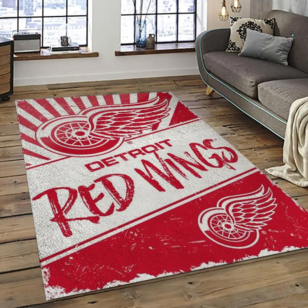 Nhl detroit red wings hockey team logo sport carpet rectangle area rug for living room drw17 Rectangle Rug